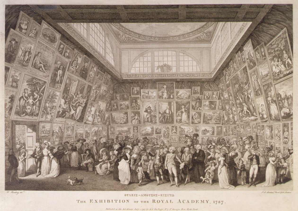 A Somerset House belső képe, amelyen a Királyi Művészeti Akadémia kiállítása látható 1787-ben alkotó: Johann Heinrich Ramberg
