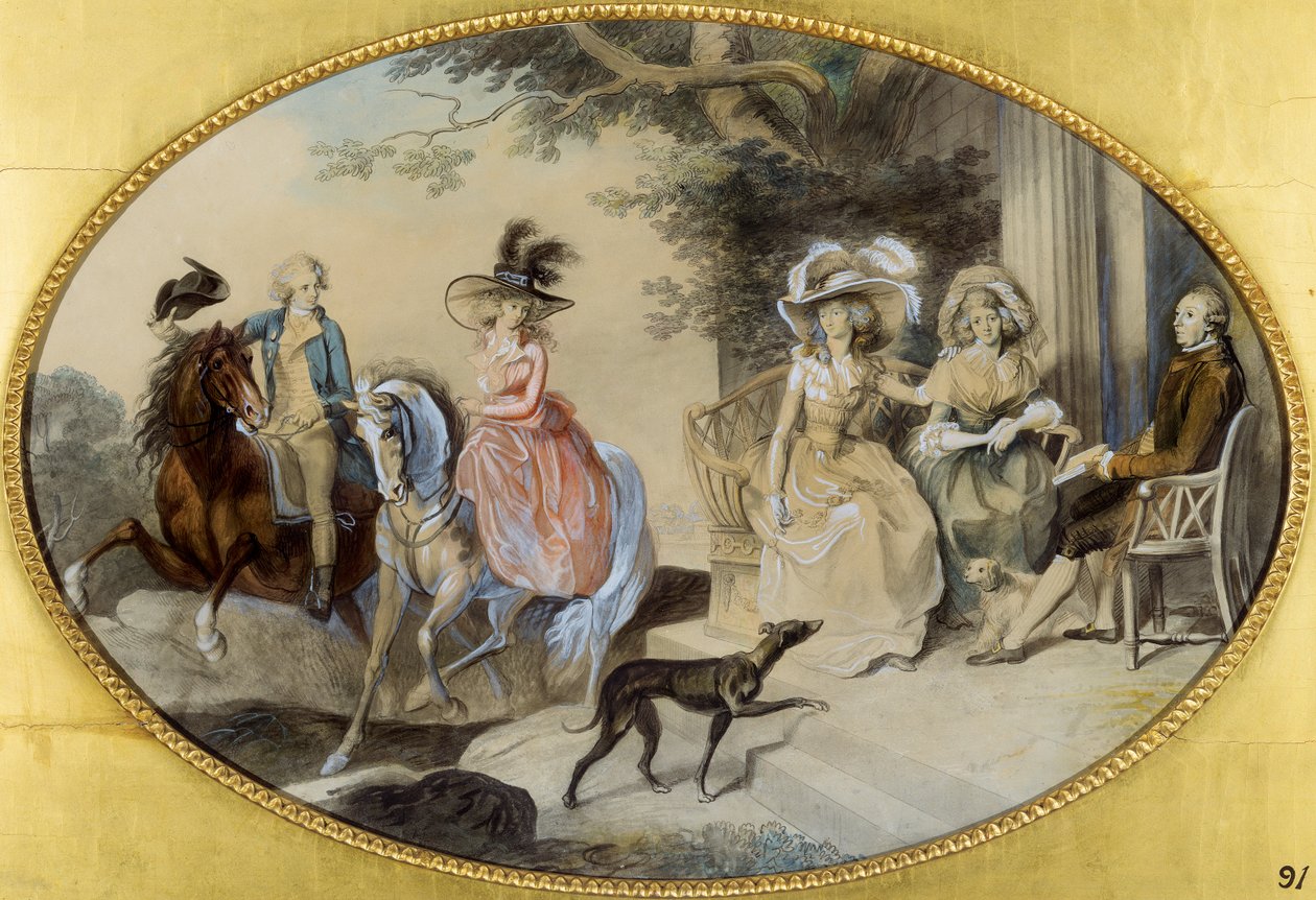 Lady St. Aubyn és családja (toll és ecset és fekete tinta, akvarell és gouache papíron) alkotó: Johann Heinrich Ramberg