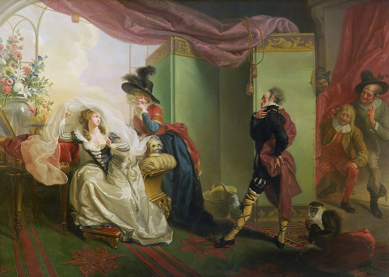 Malvolio Olivia előtt, William Shakespeare (1564-1616) „Tizenkettedik éjszaka” című művéből, 1789 alkotó: Johann Heinrich Ramberg