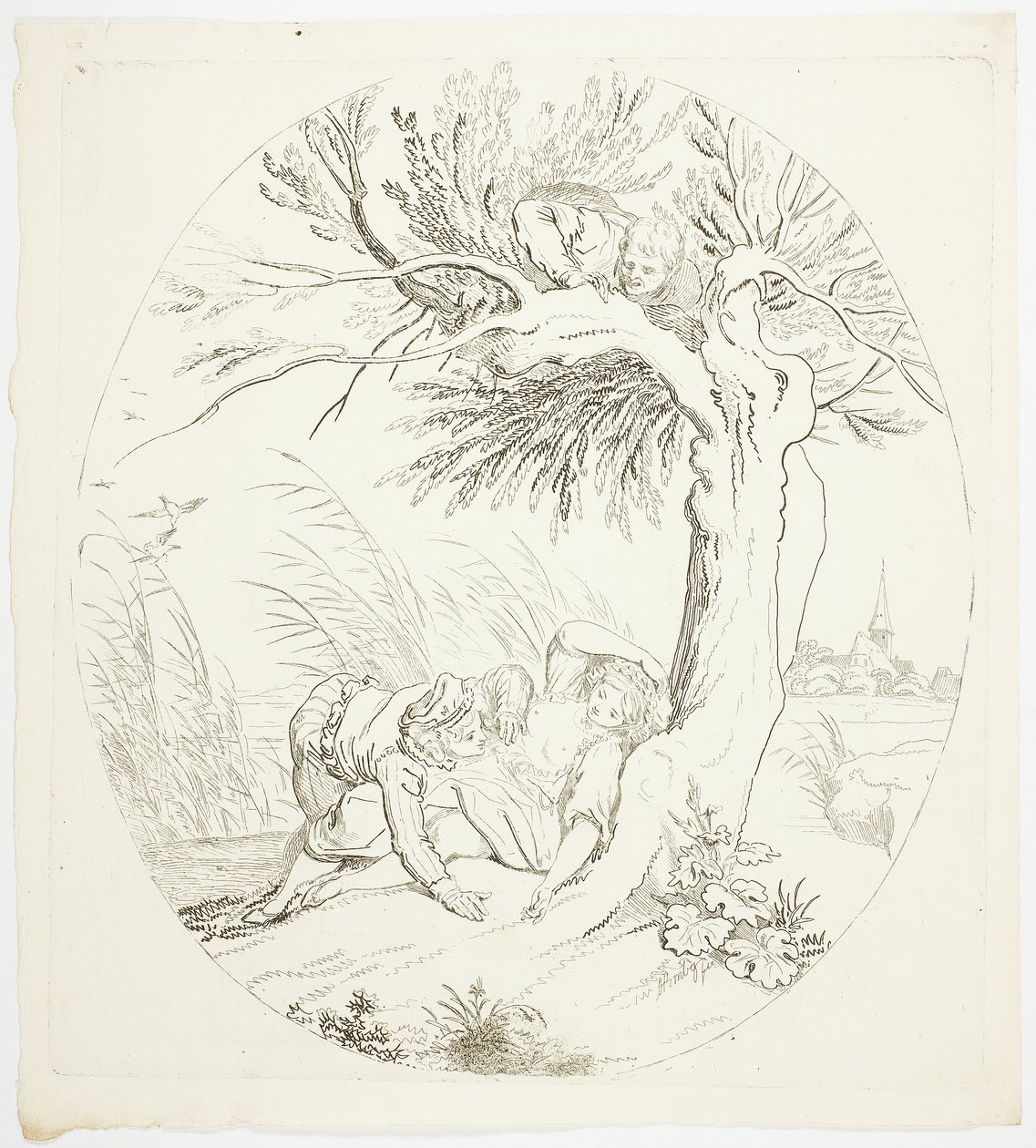Észrevétlen férfi kémkedett fekvő szerelmesek után alkotó: Johann Heinrich Ramberg