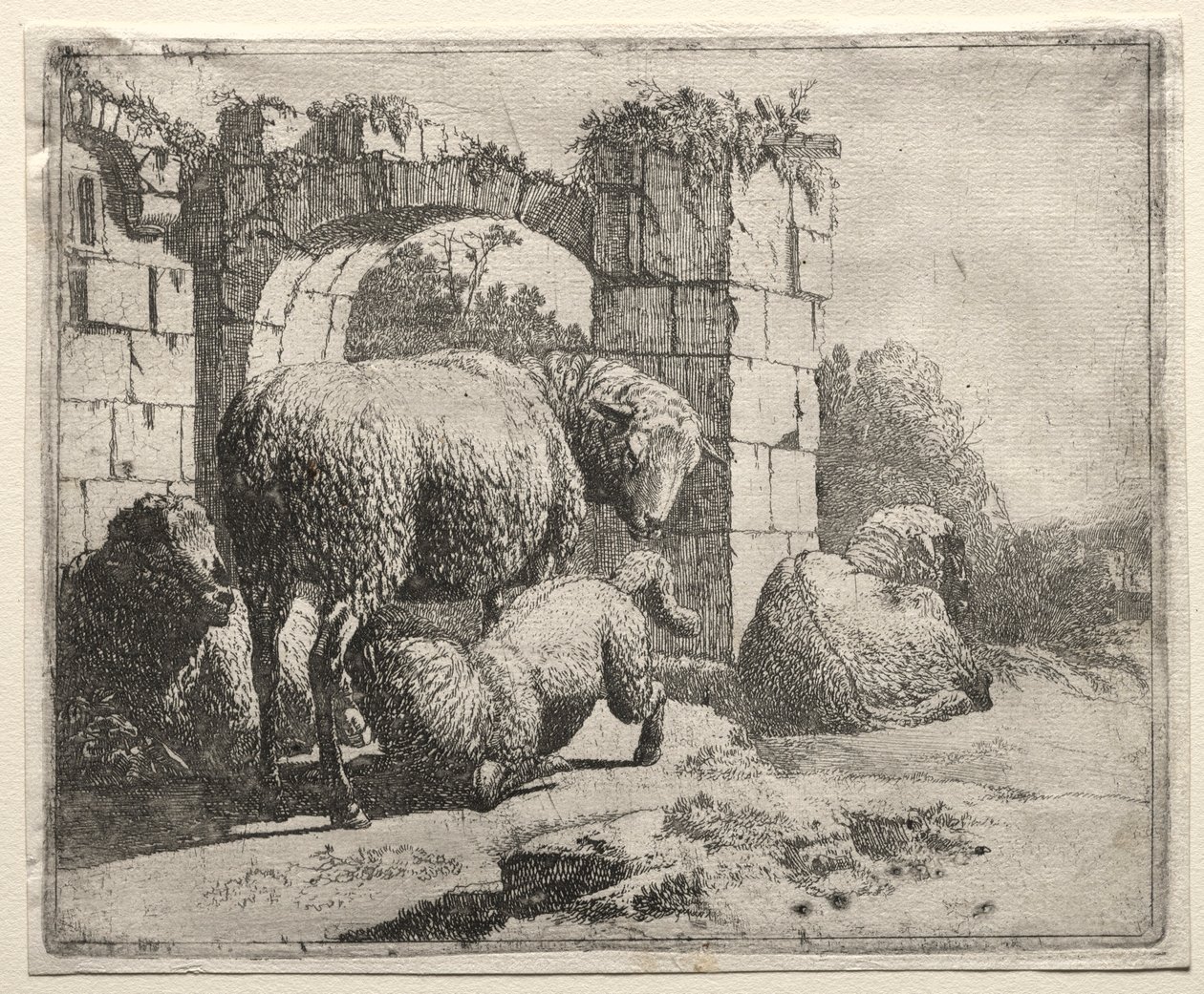 Birkák egy boltív romjai mellett, 1665. alkotó: Johann Heinrich Roos