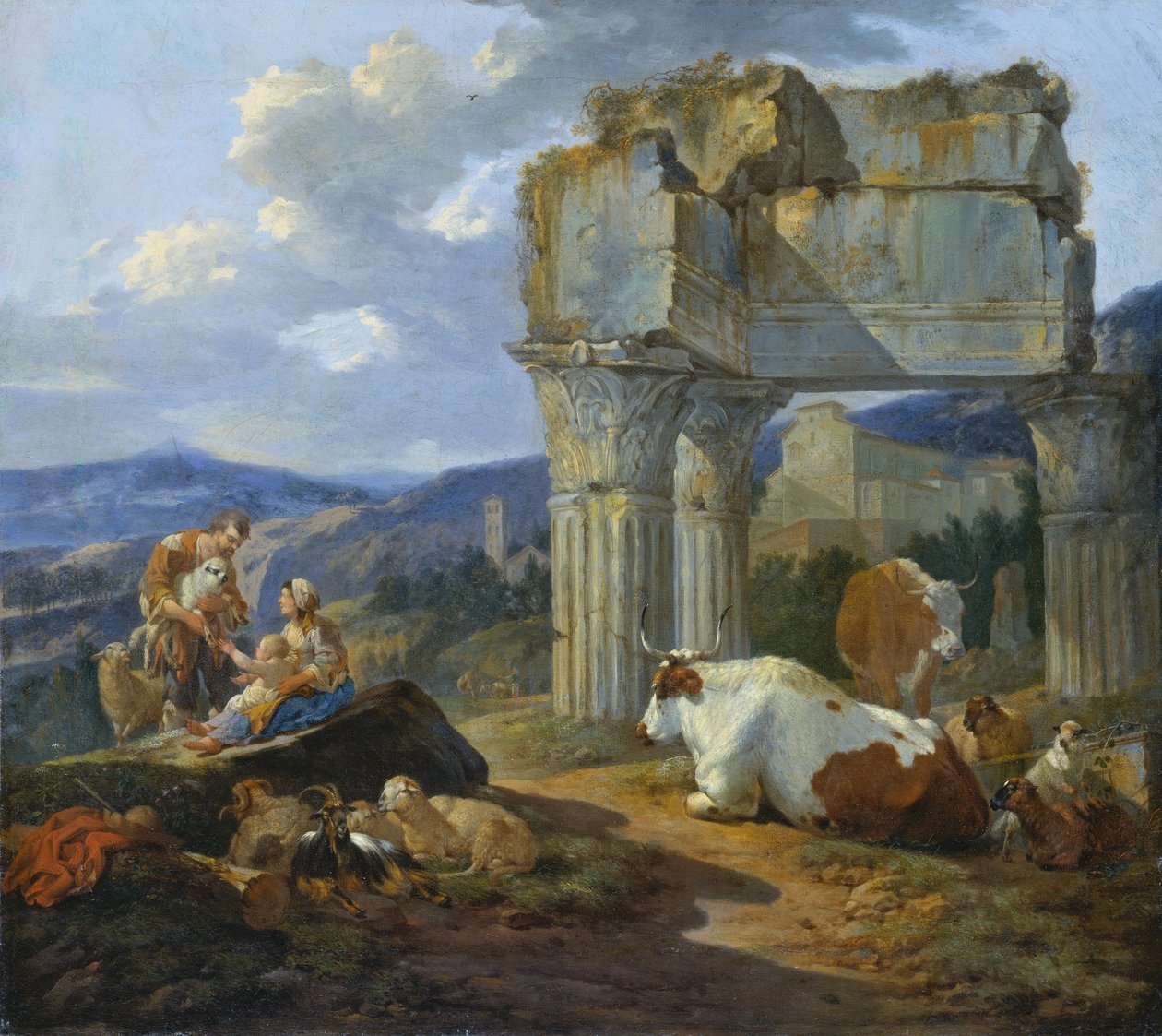 Pásztorcsalád Vespasianus templomának romjainál alkotó: Johann Heinrich Roos