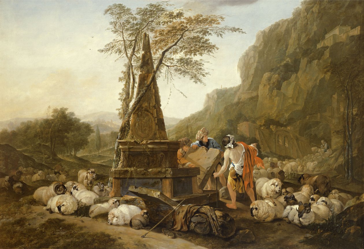 Jákob és Ráhel találkozása a kútnál alkotó: Johann Heinrich Roos