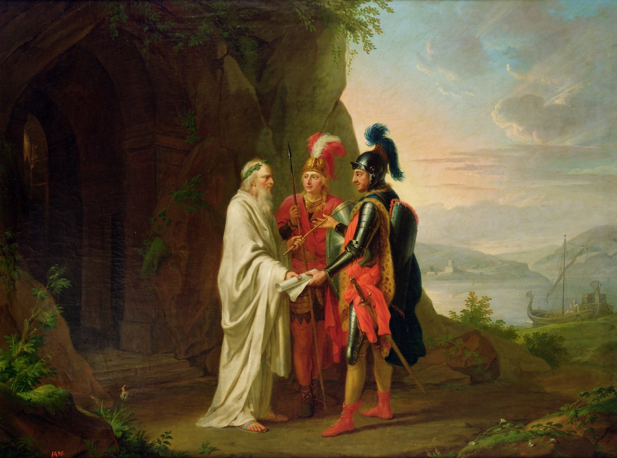 Carlo és Ubaldo meglátogatják a varázslót az elveszett Rinaldo után kutatva, 1782-ben alkotó: Johann Heinrich Tischbein