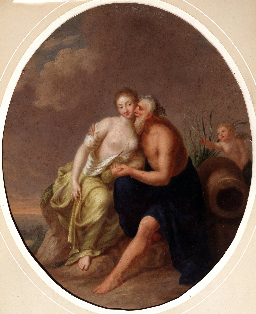 A folyók istene és egy nimfa (River god and a nimfa). Johann Heinrich Wilhelm Tischbein (1751-1829) festménye (más néven Goethe-Tischbein vagy Goethe Tischbein). Olajfestmény alkotó: Johann Heinrich Tischbein