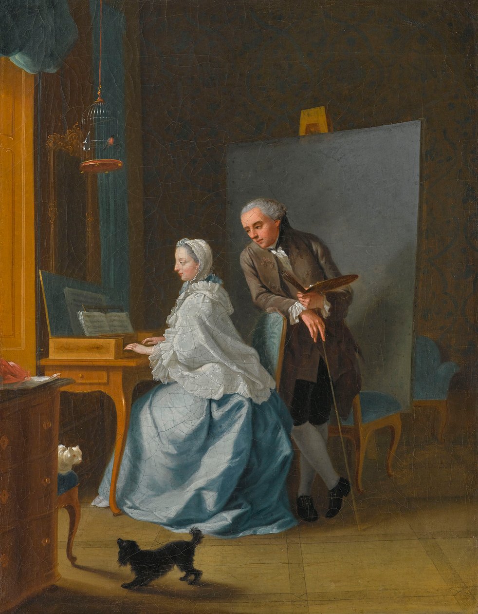 Önarckép feleségével, Marie Sophie-val a spinetnél, 1756. alkotó: Johann Heinrich Tischbein the Elder