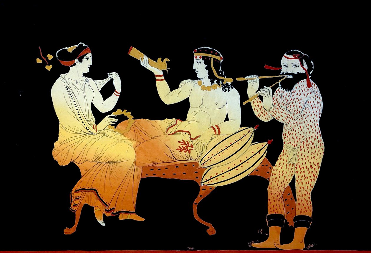 Dionysius egy Maenad és egy Auloszt játszó szatír részvételével 1796 körül (Rézlemez-metszet) alkotó: Johann Heinrich Wilhelm Tischbein