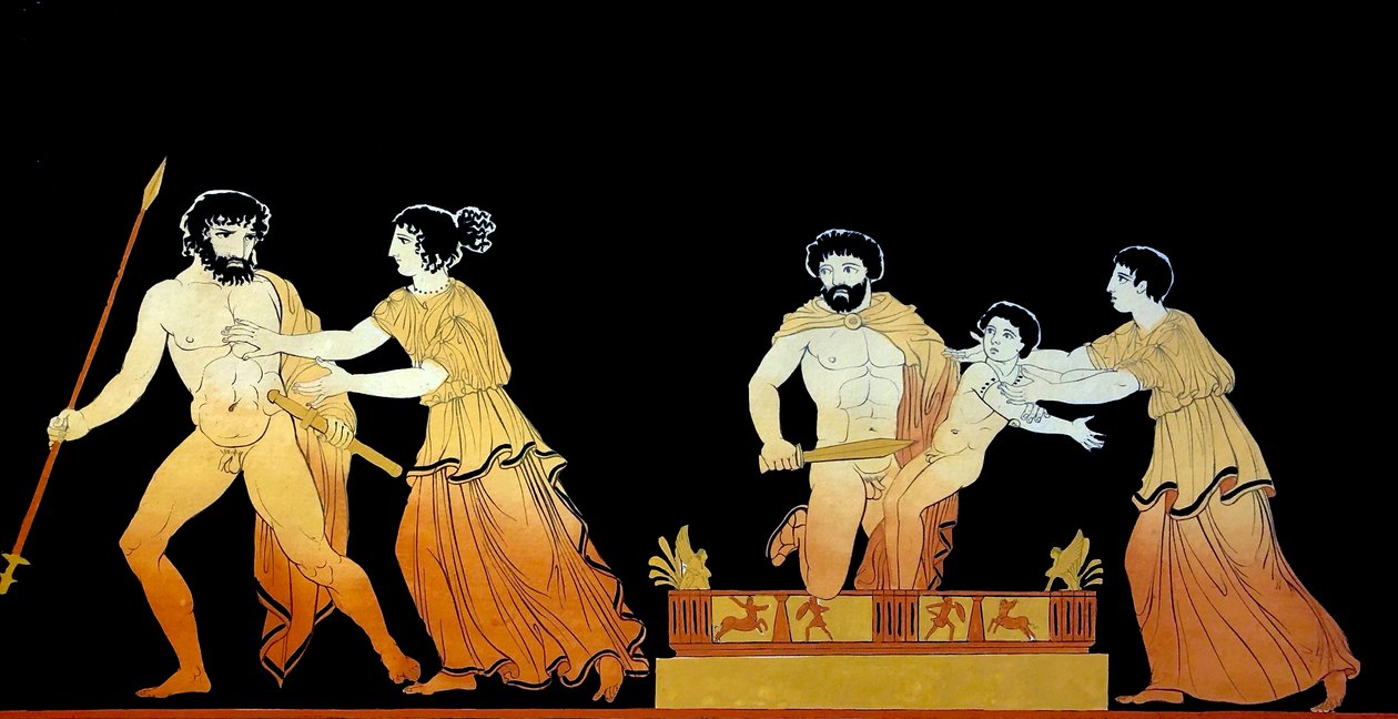 klasszikus jelenet, amelyet Astyanax életét fenyegető katonáknak gondolnak, miközben édesanyja, Andromache megpróbálja megvédeni őt 1796 körül (Rézlemez-metszet) alkotó: Johann Heinrich Wilhelm Tischbein
