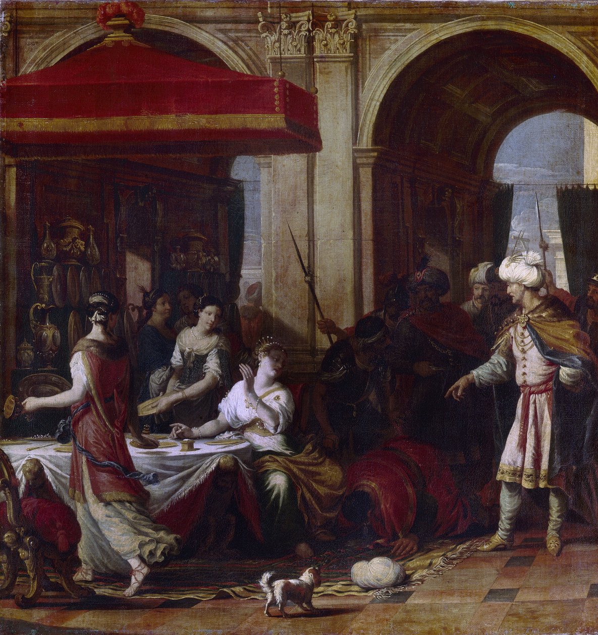 Eszter lakomája (Eszter ünnepe). Eszter (Hadassah bat Avihail) Assvérus, a perzsa király (I. Xerxész, i.e. 519-465) felesége, miután Hámán vezír elrendelte a királyságbeli zsidók kiirtását, meghívta a két férfit egy bankettre, ahol alkotó: Johann Heiss