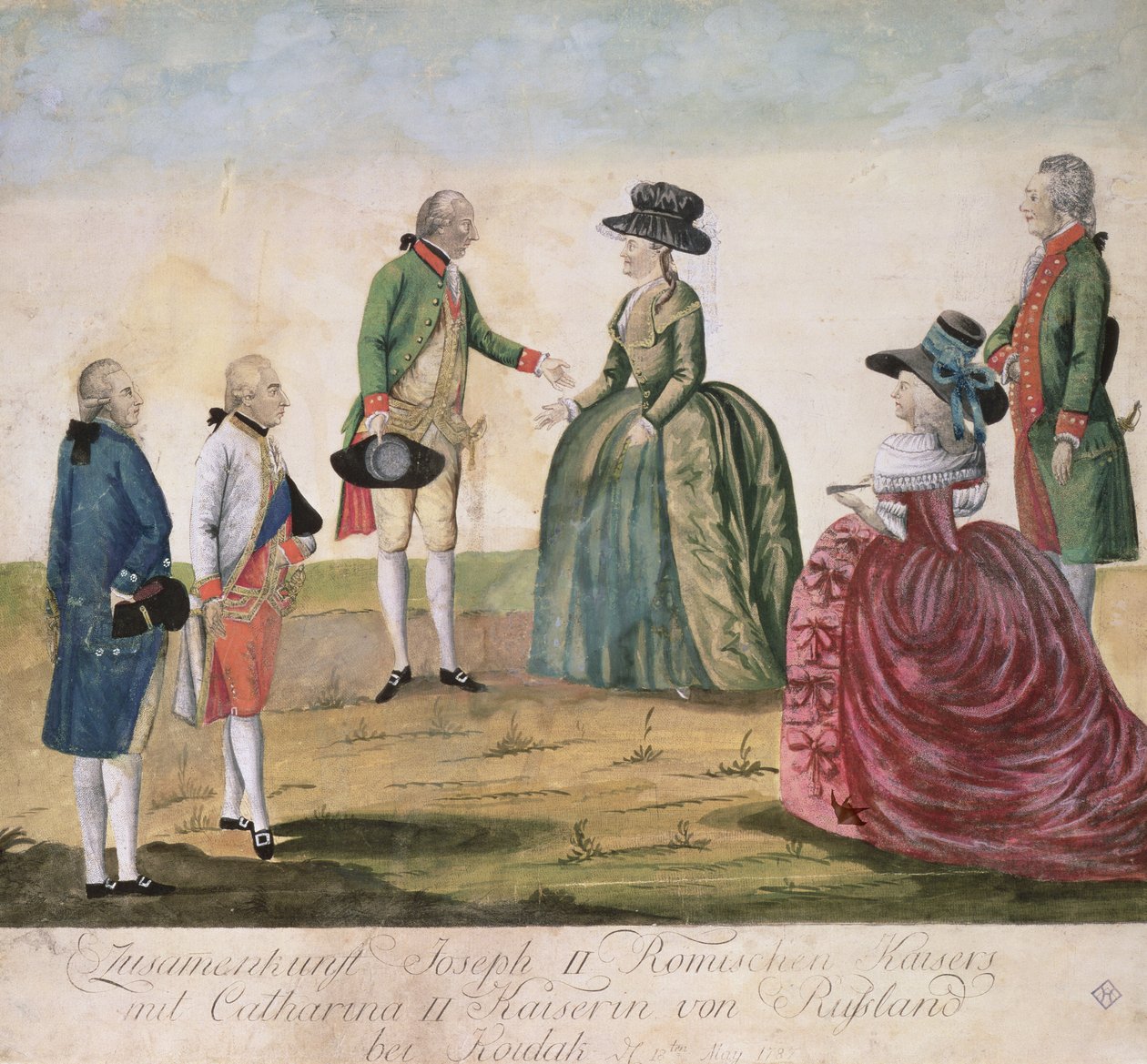 II. Német József (1741-90) és Nagy Katalin császárné (1729-96) találkozása Koidakban, 1787. május 18. (színes rézmetszet) alkotó: Johann Hieronymus Loeschenkohl