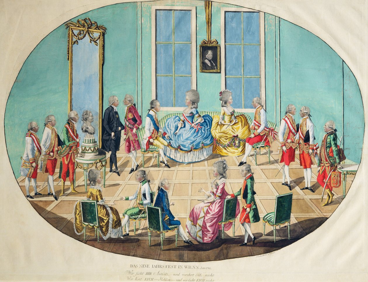Újévi ünnepség Bécsben 1782-ben, 1783 (rézmetszet, rézkarc) alkotó: Johann Hieronymus Loeschenkohl