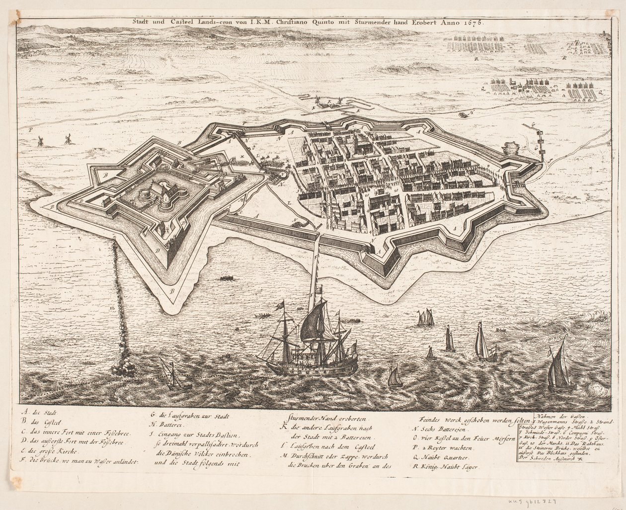A várost és a Castel Landskront I.K.M. Cristiano Quinto Anno meghódította 1676-ban alkotó: Johann Husman