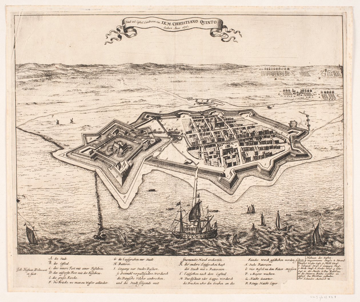 A várost és a Castel Landskront I.K.M. Cristiano Quinto Anno meghódította 1676-ban alkotó: Johann Husman