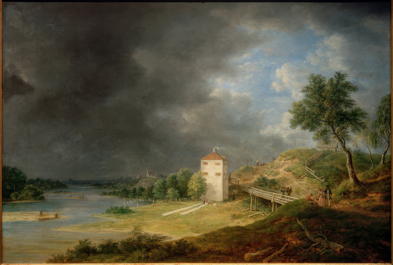 Isar táj a Brunnhaus Brunnthalban alkotó: Johann Jakob Dorner der Jüngere