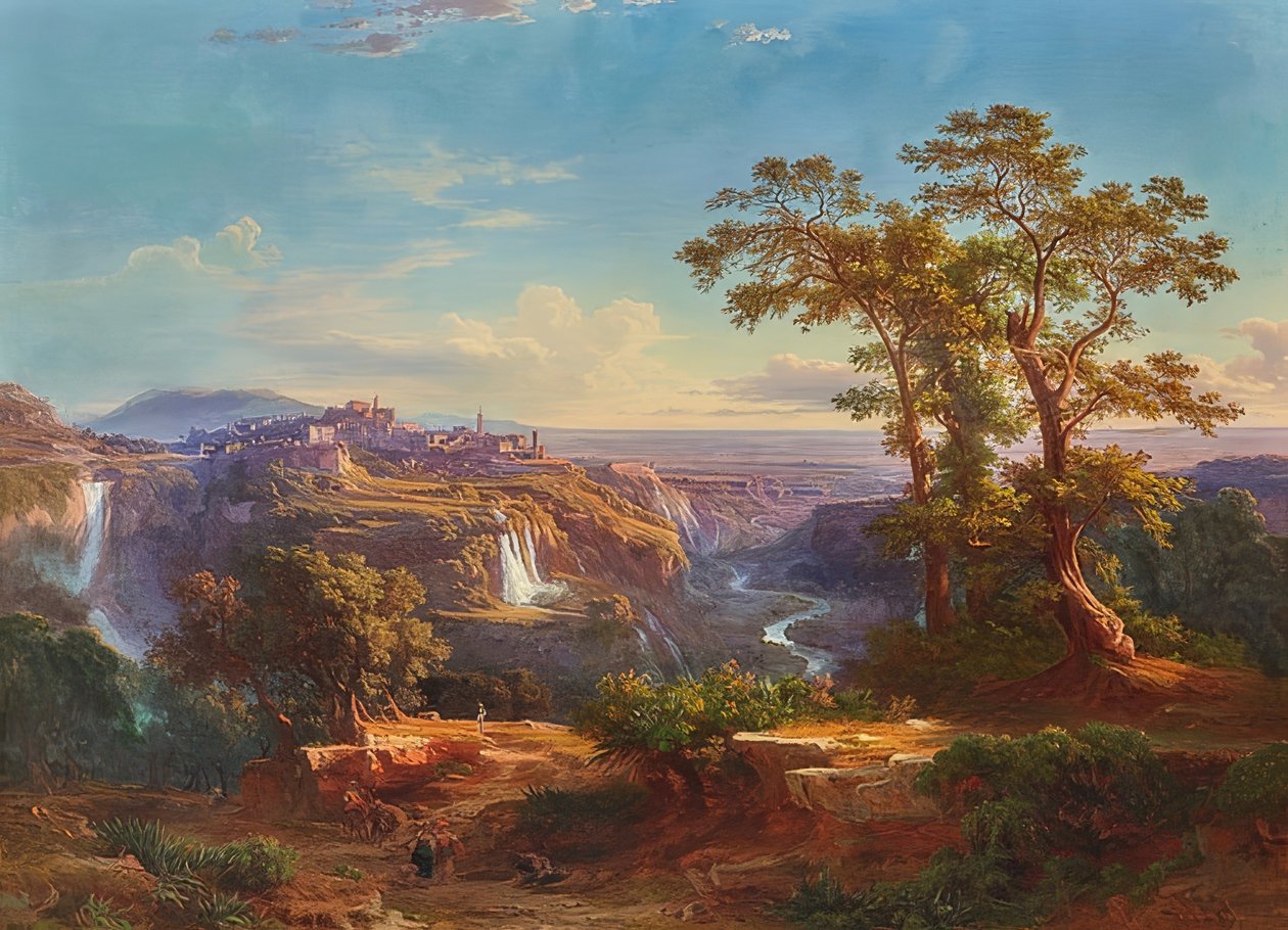Kilátás Tivolira és a vízesésekre. 1860 alkotó: Johann Jakob Frey