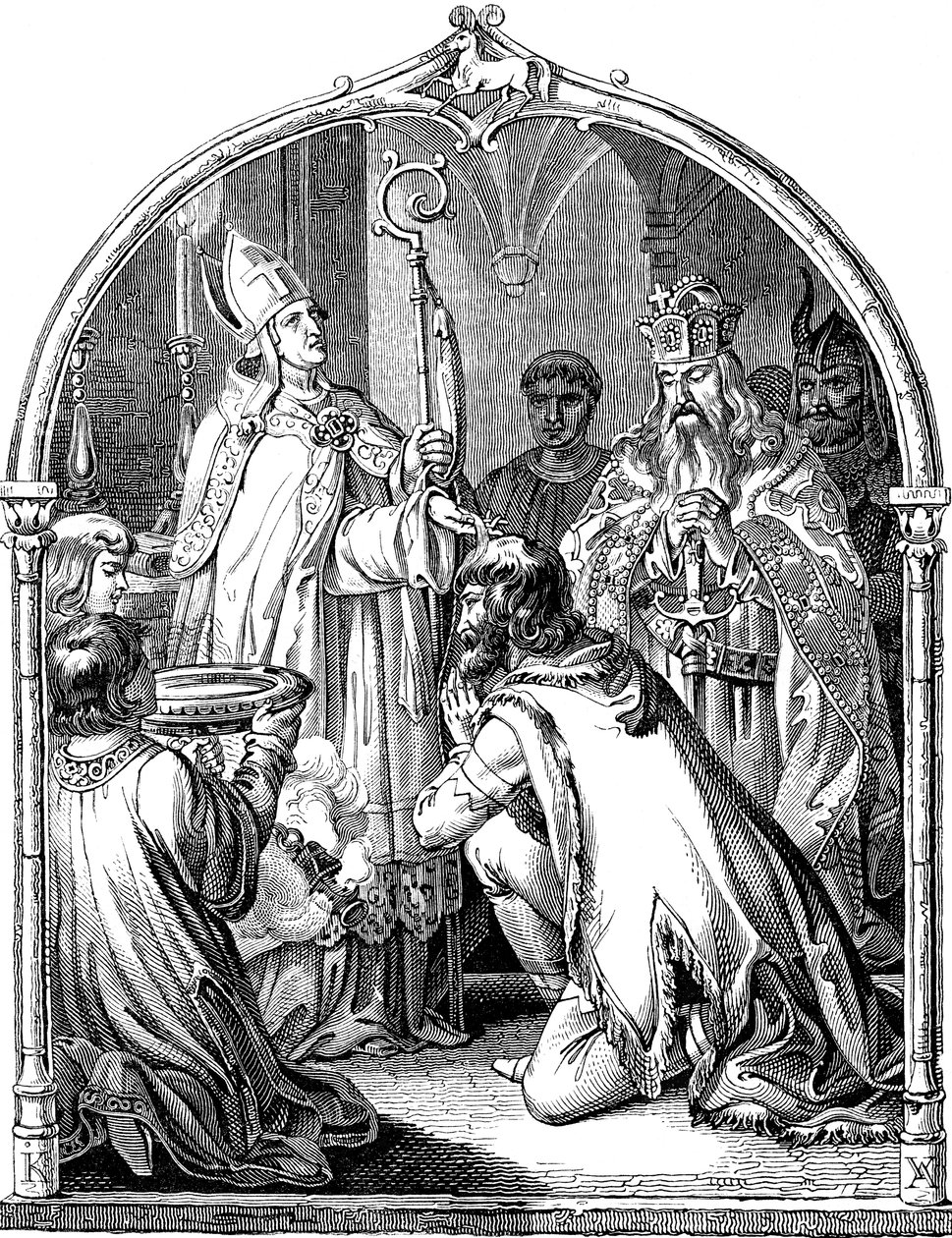 Widukind szász vezér megkeresztelkedése Illusztráció a német nép történetéből, E. Duller, 1840 alkotó: Johann Jakob Kirchhoff