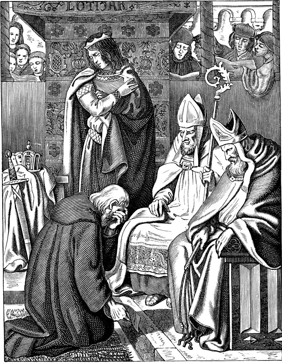 Jámbor Lajos vezeklést végez Attignyben 822-ben Illusztráció a Geschichte des deutschen Volkes-ből, E. Duller, 1840 alkotó: Johann Jakob Kirchhoff