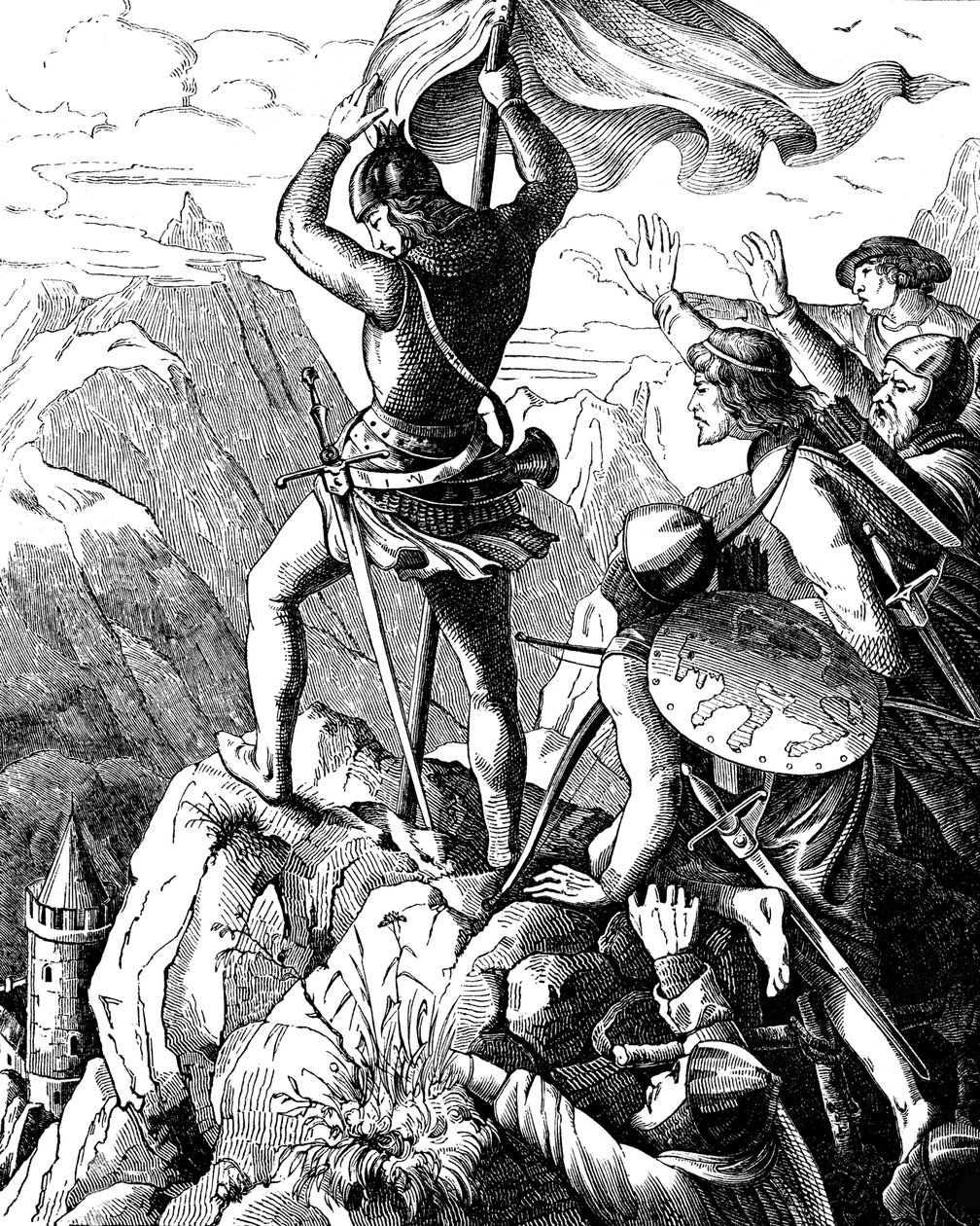 A bajor I. Ottó megakadályozza a császár legyőzését Verona közelében. Illusztráció a Geschichte des deutschen Volkes-ből, E. Duller, 1840 alkotó: Johann Jakob Kirchhoff