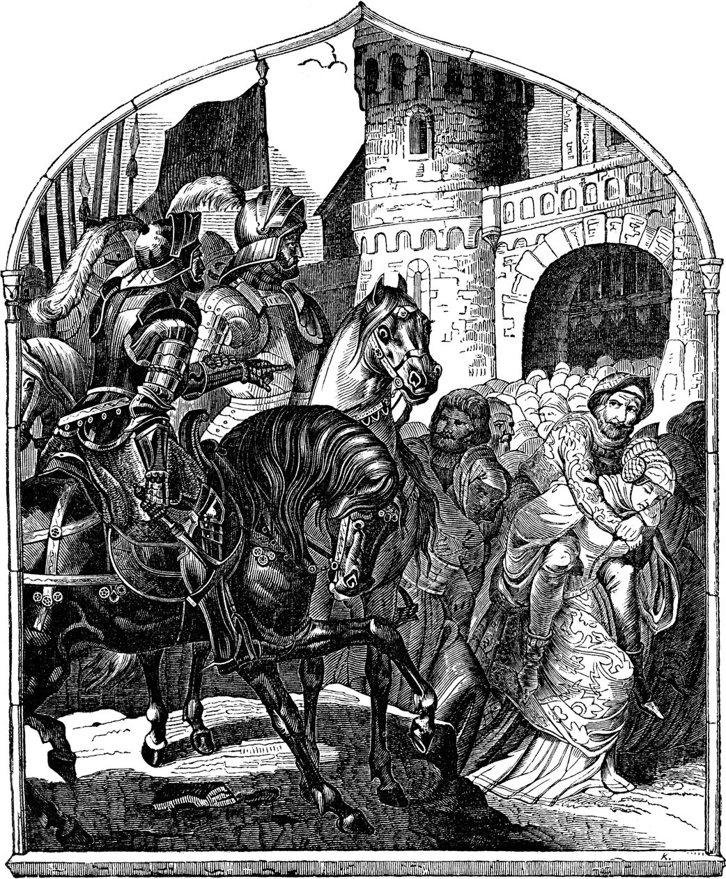 Weinsberg várának ostroma és a hűséges asszonyok 1140 Illusztráció a német nép történetéből, E. Duller, 1840 alkotó: Johann Jakob Kirchhoff