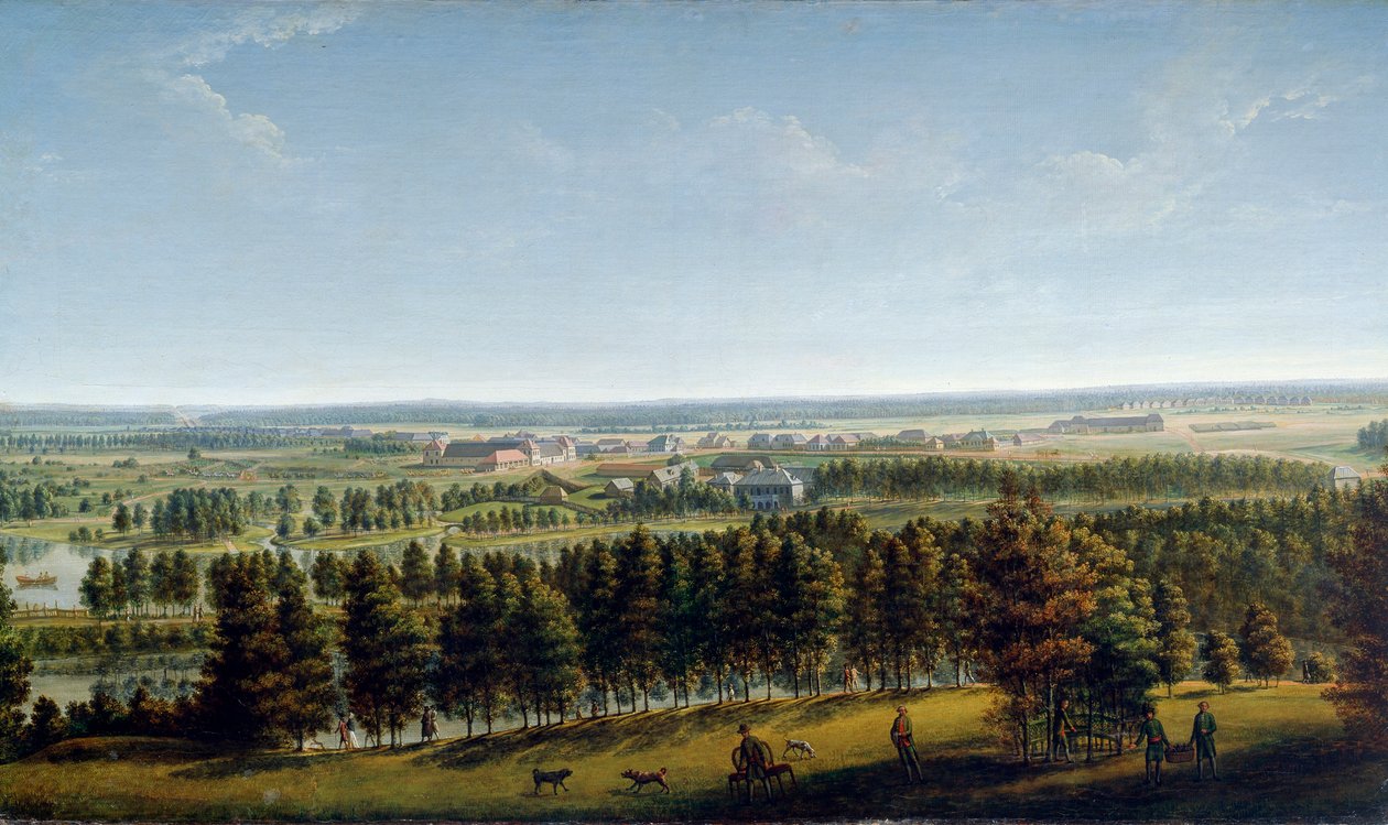 Palotapark a Gatchina-palotából nézve, 1790-es évek. alkotó: Johann Jakob Mettenleiter