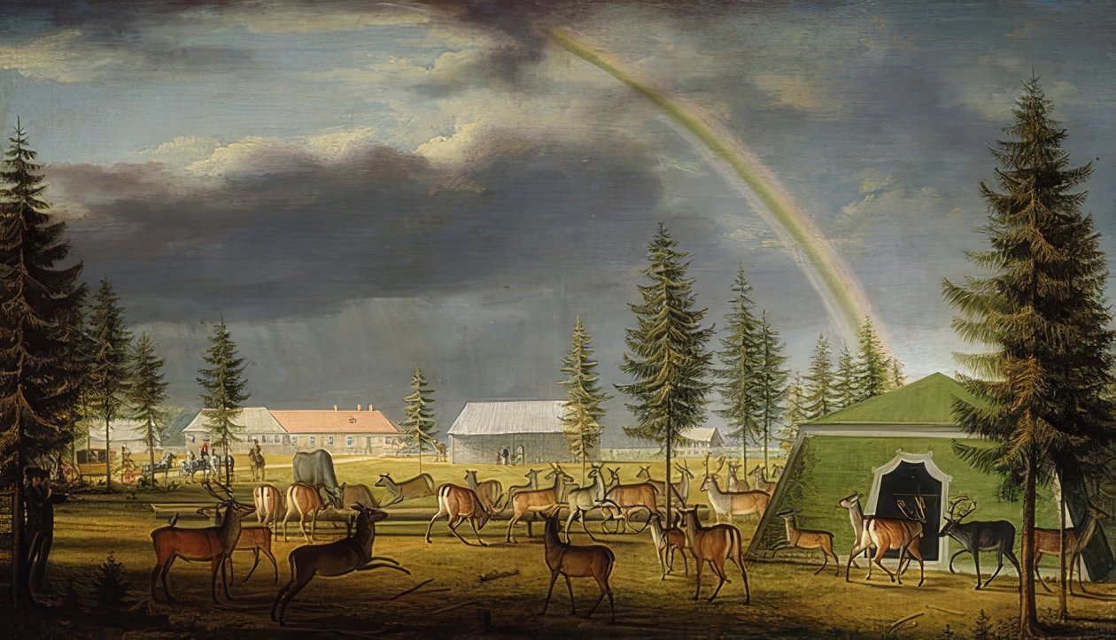 Állatbemutató a Gatchina palota kertjében. 1792 alkotó: Johann Jakob Mettenleiter