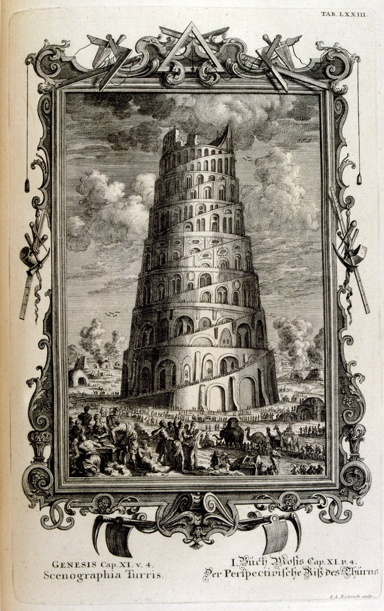 Bábel torony terve oldalról nézve alkotó: Johann Jakob Scheuchzer