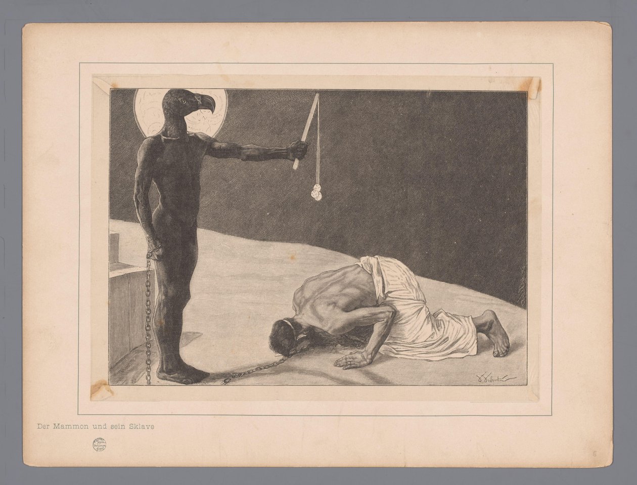 Mammon imádata Der Mammon und sein Sklave (cím a tárgyon) Hét misztikus ábrázolás (sorozat címe) alkotó: Johann Jakob Weber