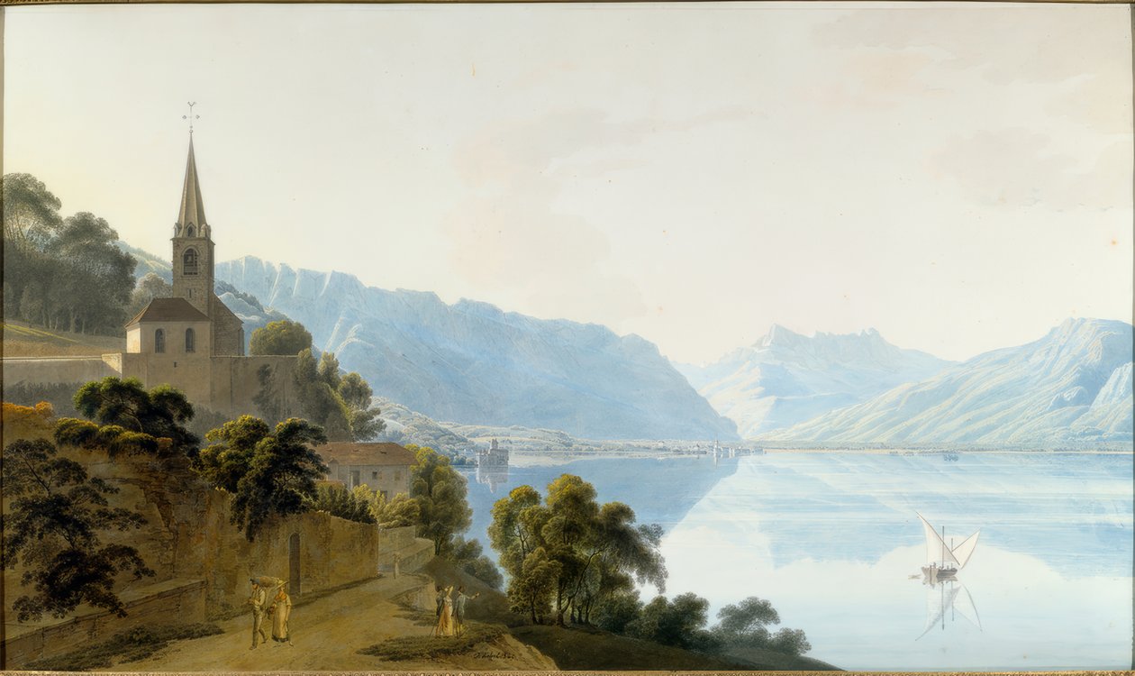 Les Planches, Chillon, Villeneuve és a Dents du Midi temploma alkotó: Johann Jakob Wetzel