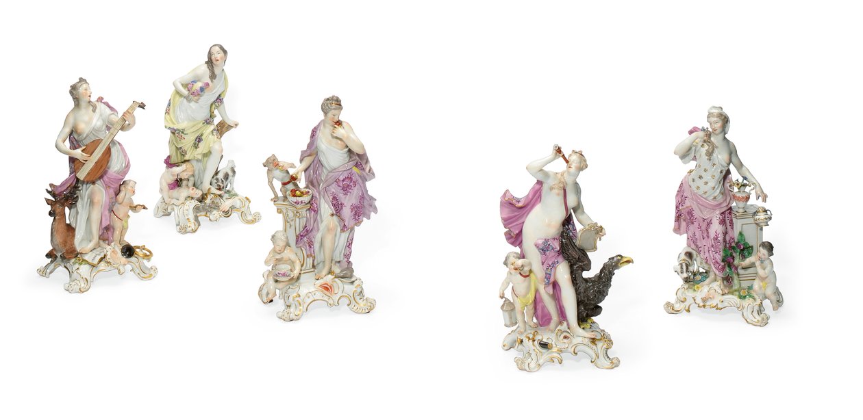 Öt Meissen-figura, az érzékek emblematikusa, 1765 körül (porcelán) alkotó: Johann Joachim Kaendler