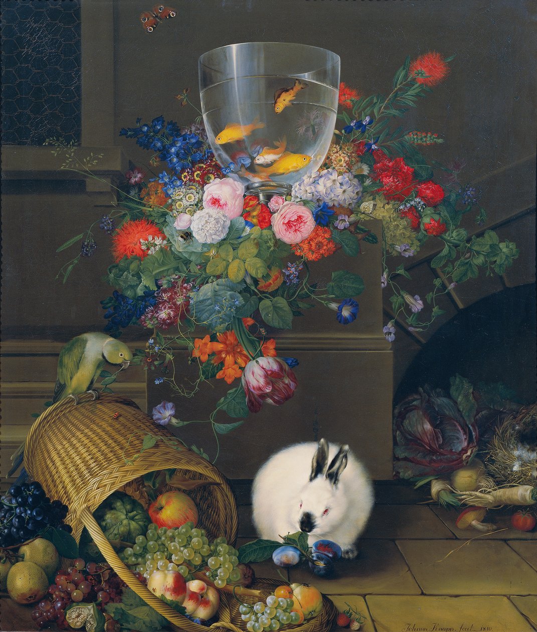 Csendélet aranyhal tállal alkotó: Johann Knapp