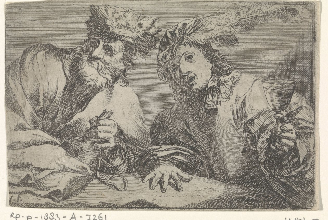 Öreg és fiatal férfi egy asztalnál alkotó: Johann Liss