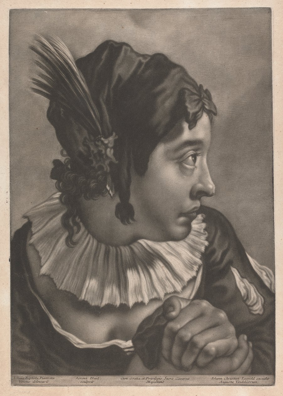 Egy tollat viselő nő portréja alkotó: Johann Lorenz Haid