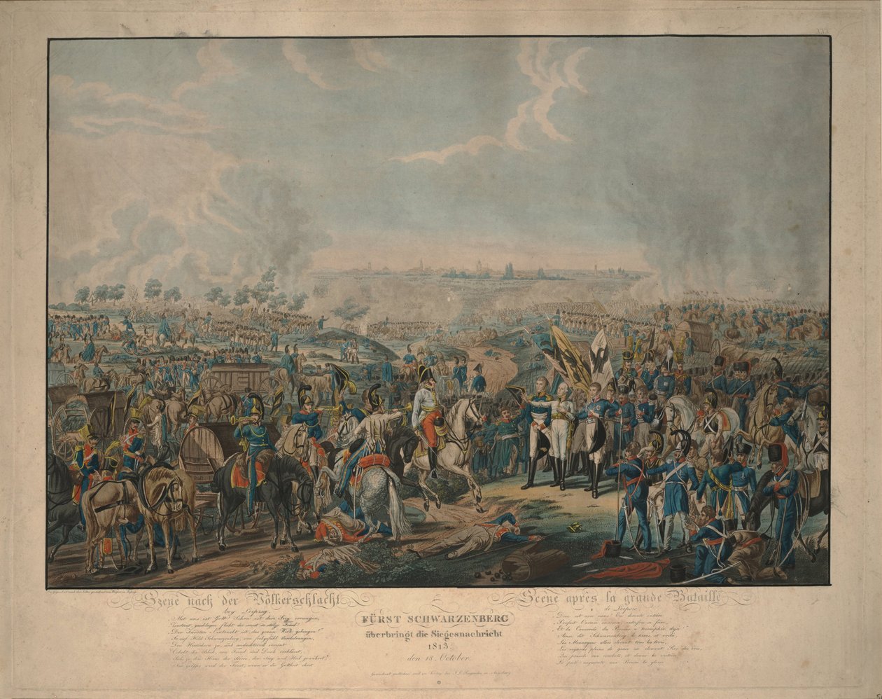 A nemzetek csatája után: Schwarzenberg herceg győzelmet hozott 1813. október 18-án alkotó: Johann Lorenz Rugendas the Younger