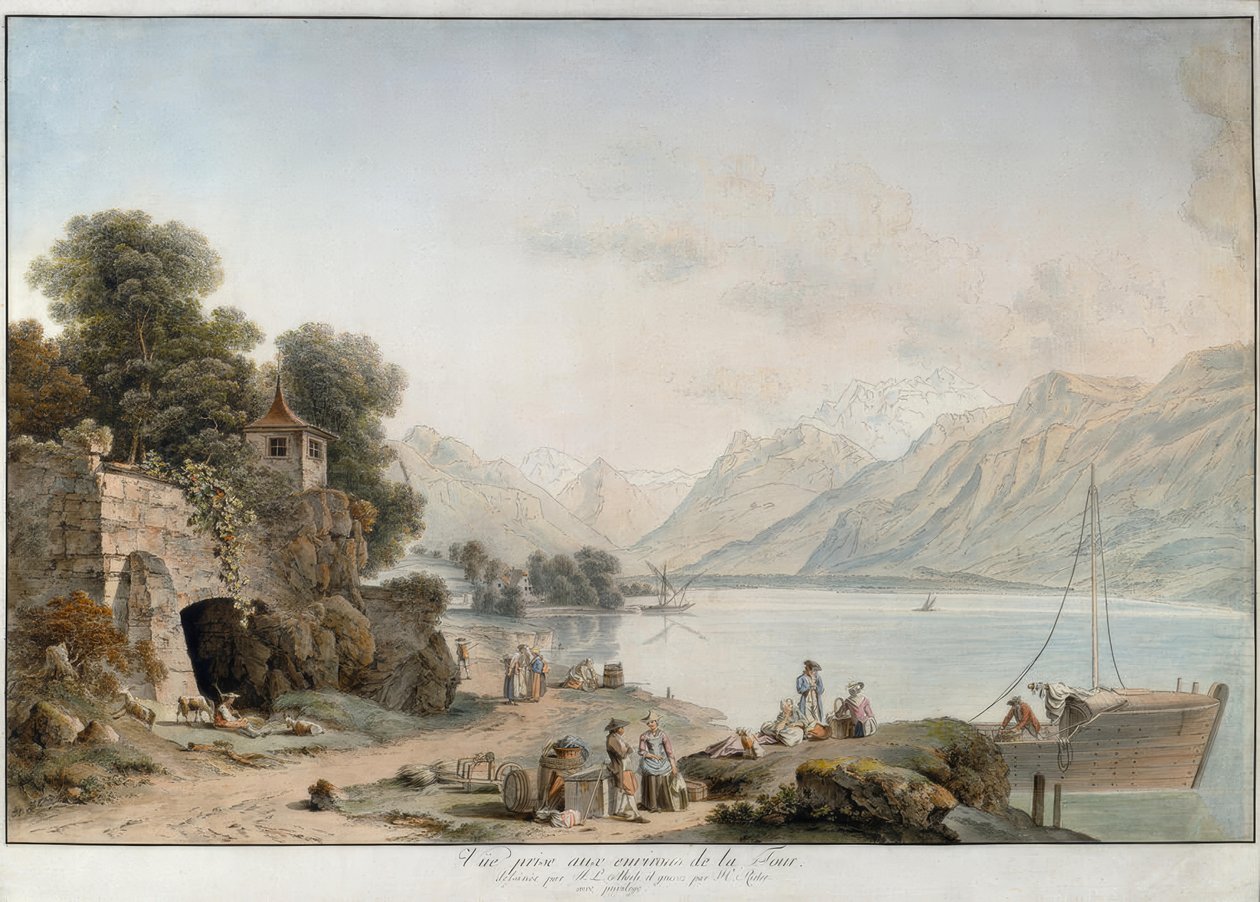 A Genfi-tóra nyíló kilátás La Tour-de-Peilz-ből alkotó: Johann Ludwig Aberli