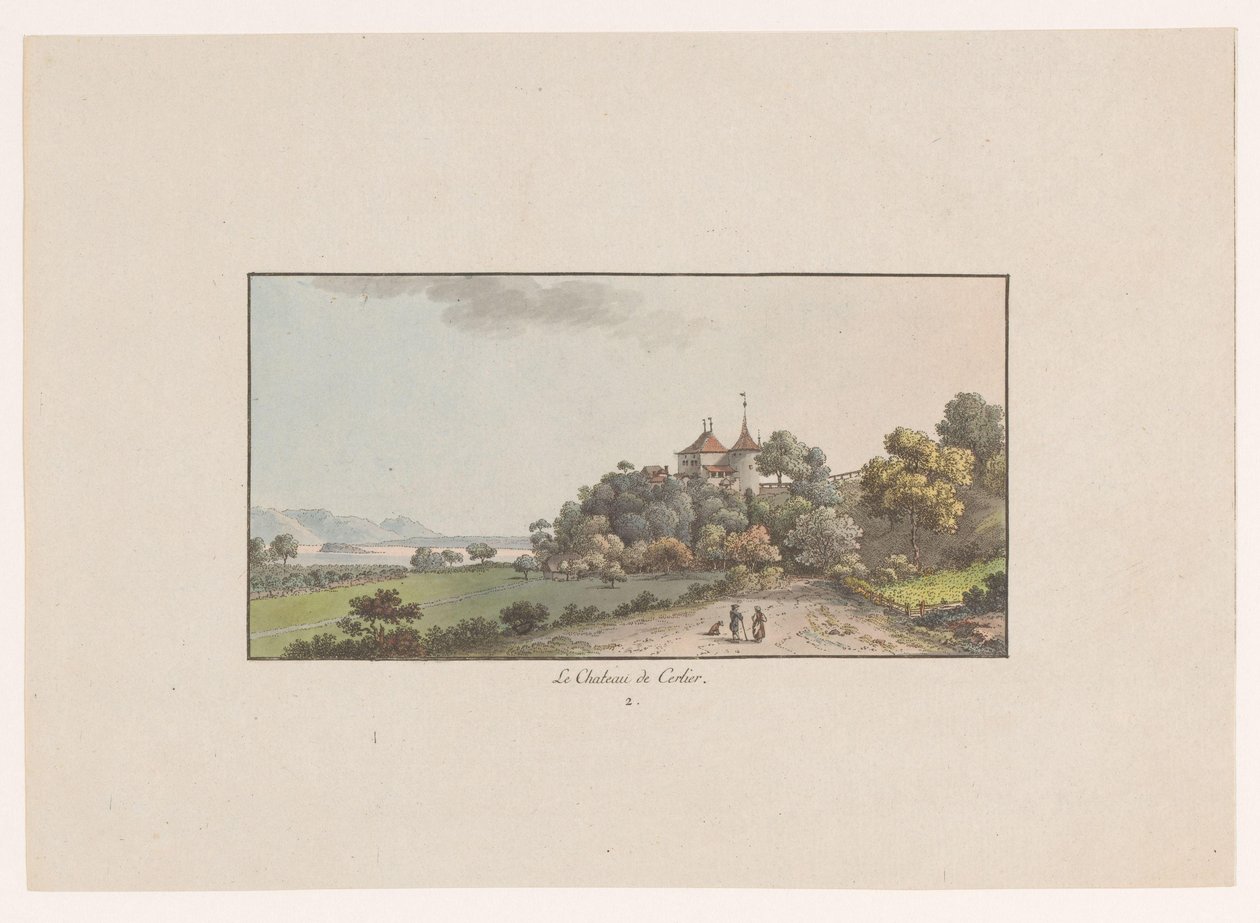 Kilátás a Chateau de Cerlier-re Erlachban Le Chateau de Cerlier (cím a tárgyon) Svájc kilátásai (sorozat címe) Collection de quelques vues dessinées en Suisse d
