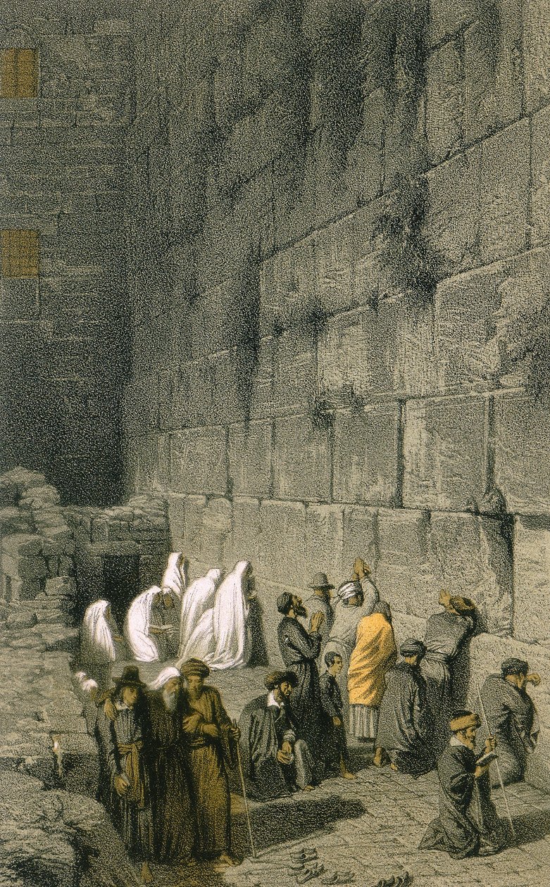 A nyugati fal Jeruzsálemben. Bernatz et alii színes metszet - Steinkopk J.F. Editore alkotó: Johann Martin Bernatz