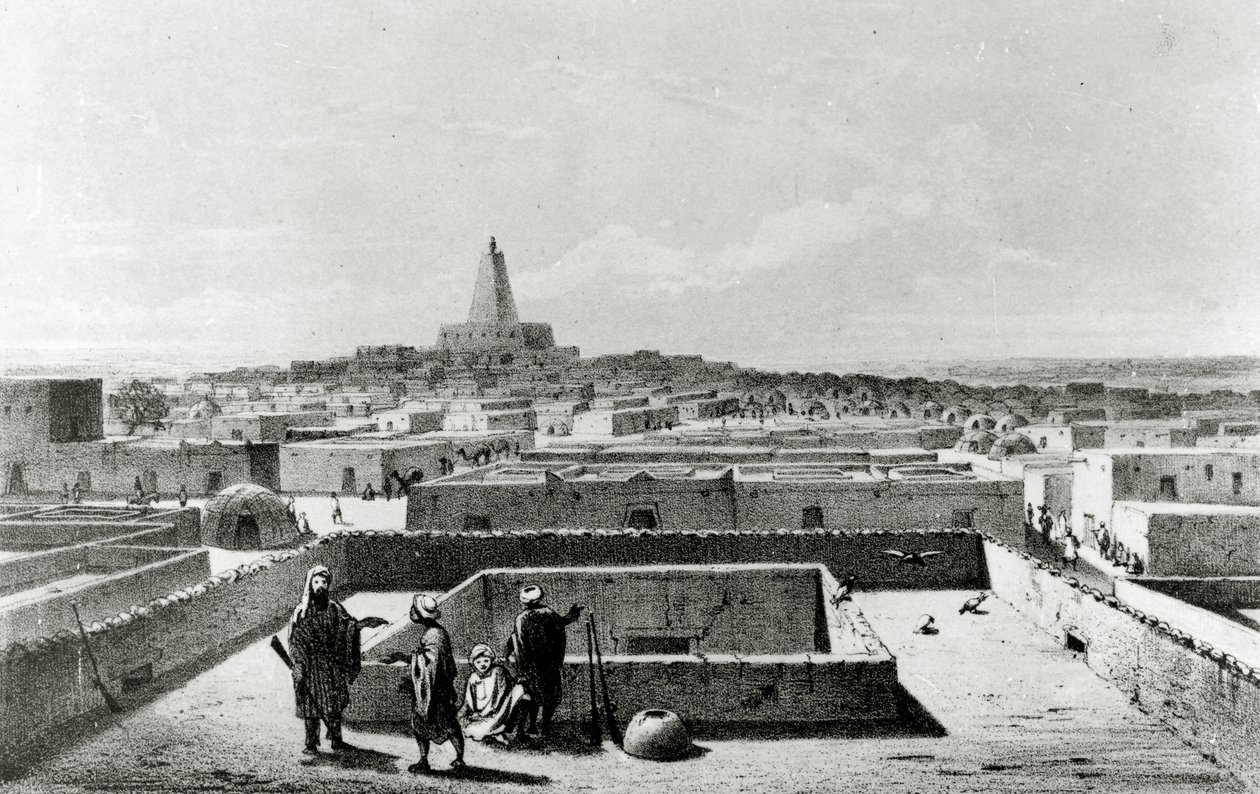 Timbuktu az Utazók Házának teraszáról, az „Utazások és felfedezések Észak- és Közép-Afrikában” című 1857-58 között megjelent alkotó: Johann Martin Bernatz
