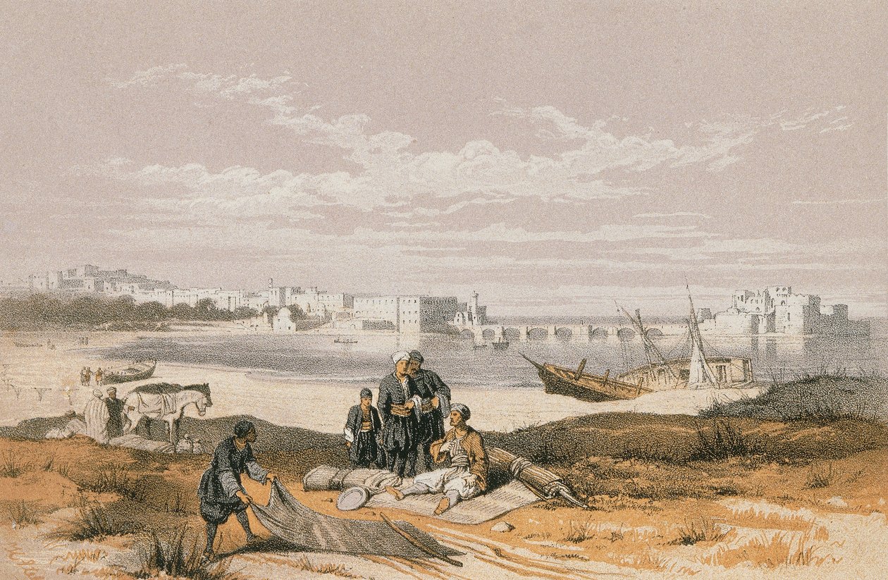 Kilátás Szidonra (Said). Rézkarc Stelzner - Steinkopk J.F. Editore alkotó: Johann Martin Bernatz