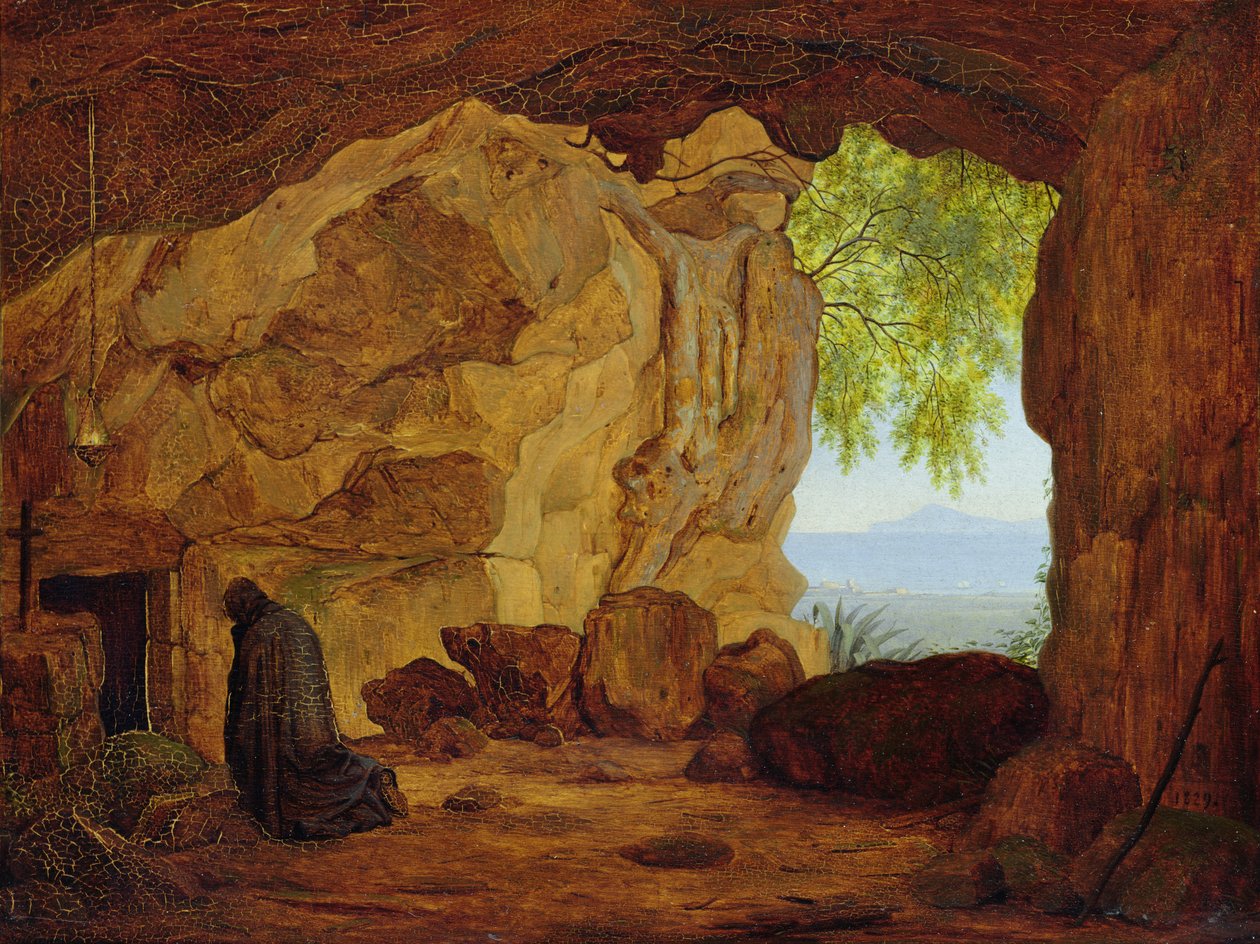 Imádkozó remete egy barlangban, 1829 alkotó: Johann Martin von Rohden