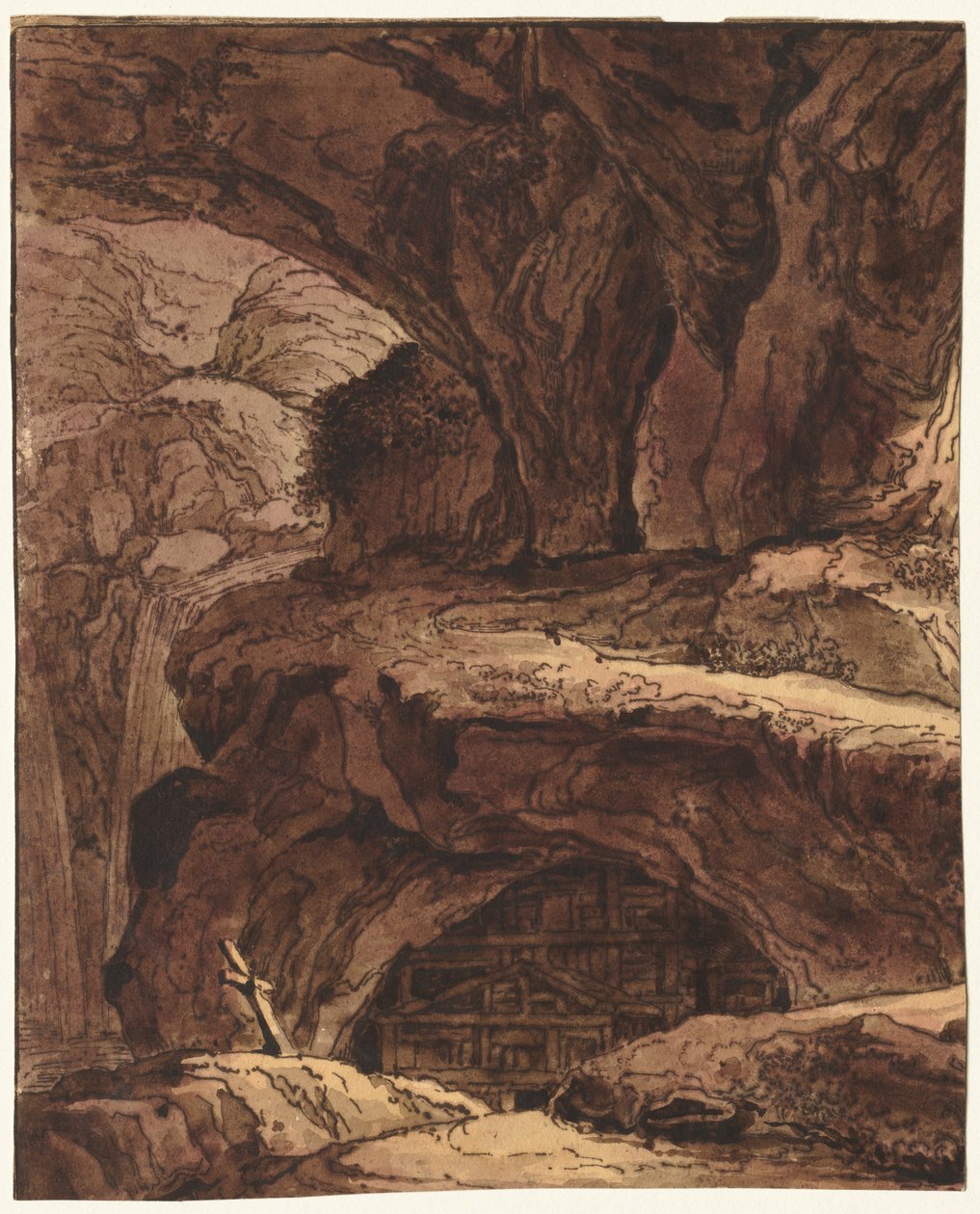 Sziklás táj barlangkápolnával, 19. század. alkotó: Johann Martin von Rohoden