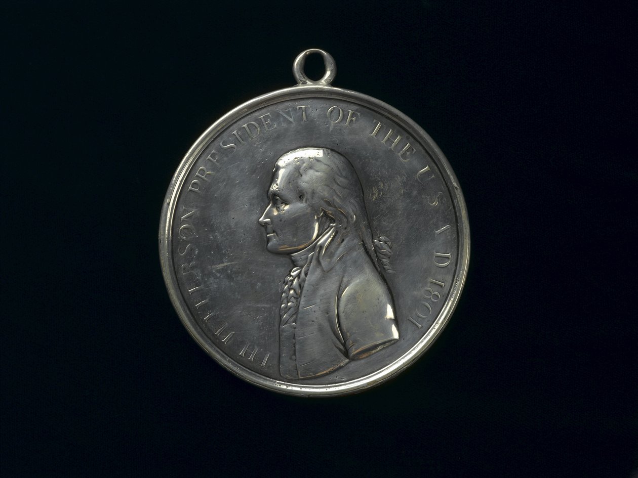 Thomas Jefferson indiai békeérem, 1801 körül (ezüst) alkotó: Johann Mathias Reich