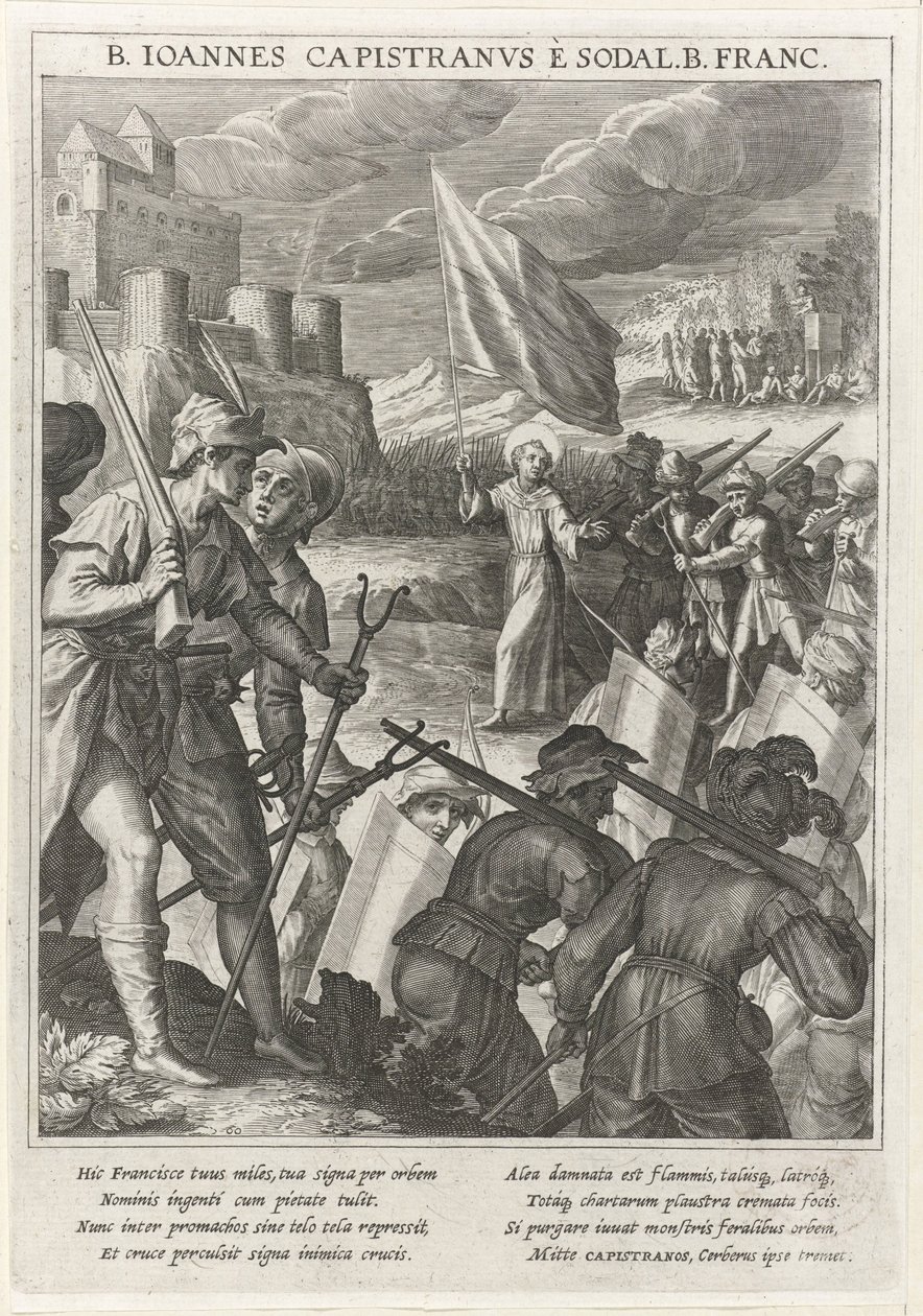 Kapisztrán Szent János vezeti a keresztény csapatokat Belgrád ostromában, 1615-ben alkotó: Johann Matthias Kager
