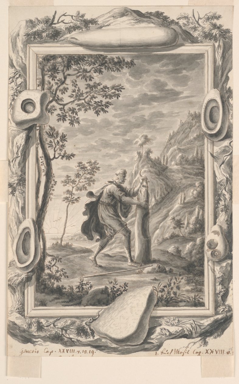 Tanulmány: Jacob olajat önt a kőre a Bételben, 87. tábla, Physica Sacra alkotó: Johann Melchior Füssli