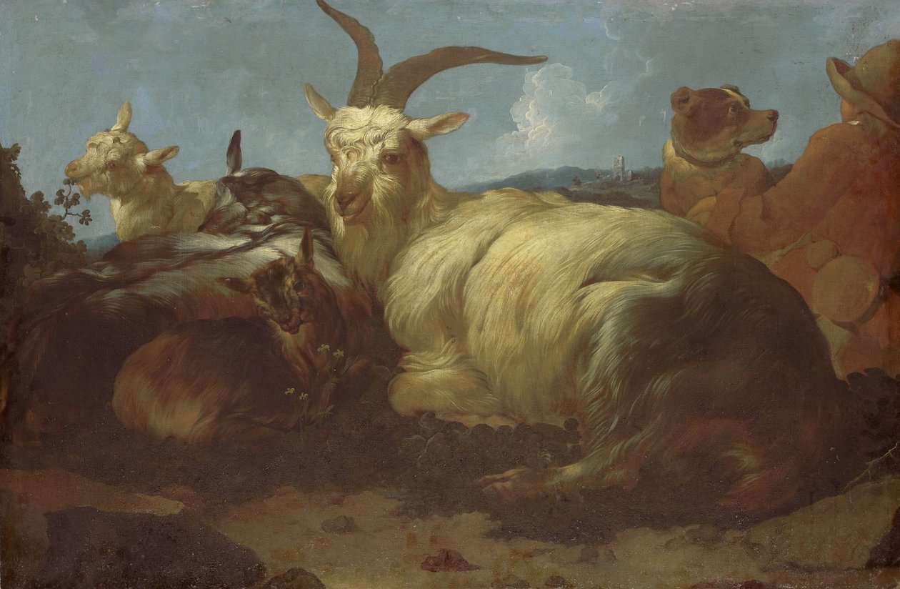 Egy kecskepásztor figyeli az állatait alkotó: Johann Melchior Roos