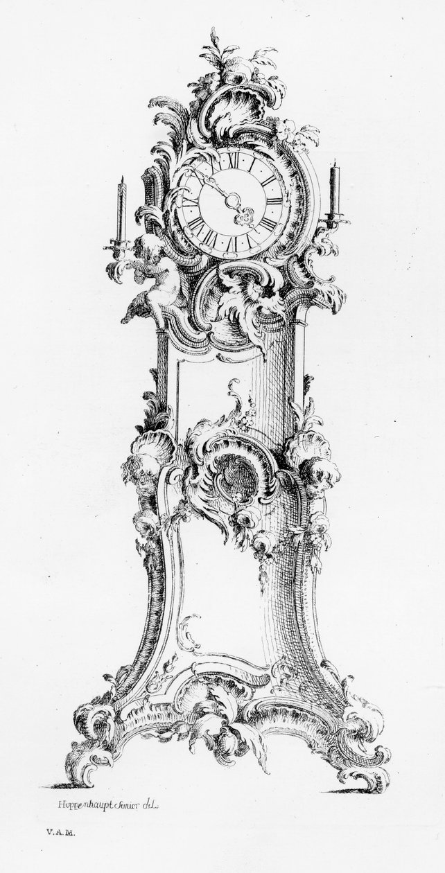 Hosszú tokos óra kialakítása, 1750 körül alkotó: Johann Michael Hoppenhaupt