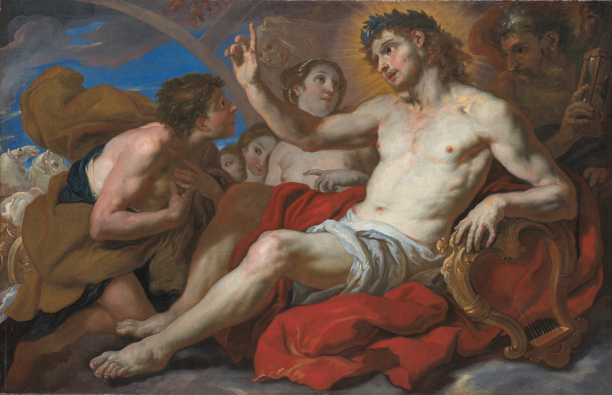 Apollo engedélyt ad Phaetonnak a Nap szekerének vezetésére alkotó: Johann Michael Rottmayr