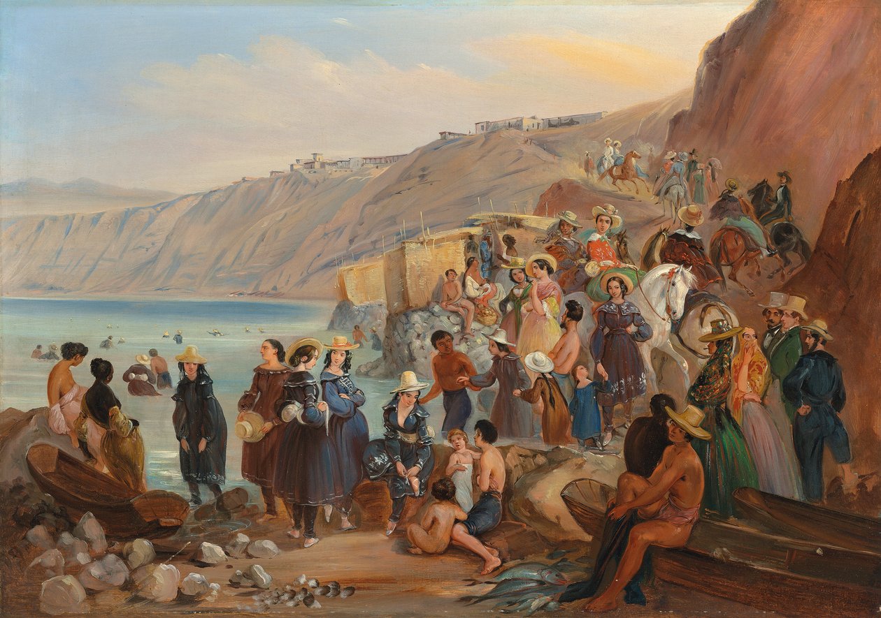 Fürdőzők a Chorillos strandon, Miraflores, Lima alkotó: Johann Moritz Rugendas