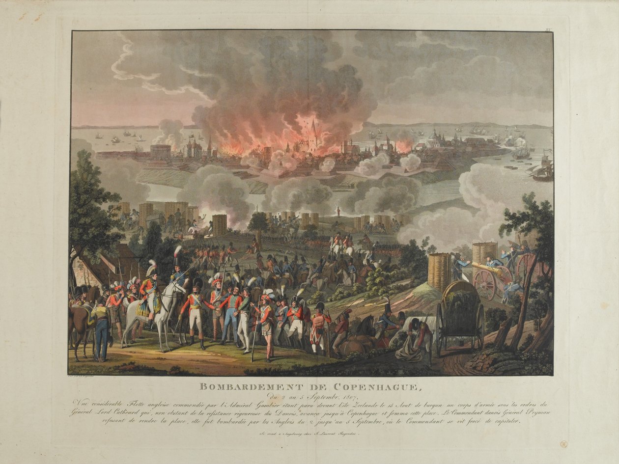 Koppenhága bombázása, 1807. szeptember 2-5., színes akvatinta J. Laurent Rugendas által és után, kiadó: J. Laurent Rugendas, Augsburg, 1807 alkotó: Johann Moritz Rugendas