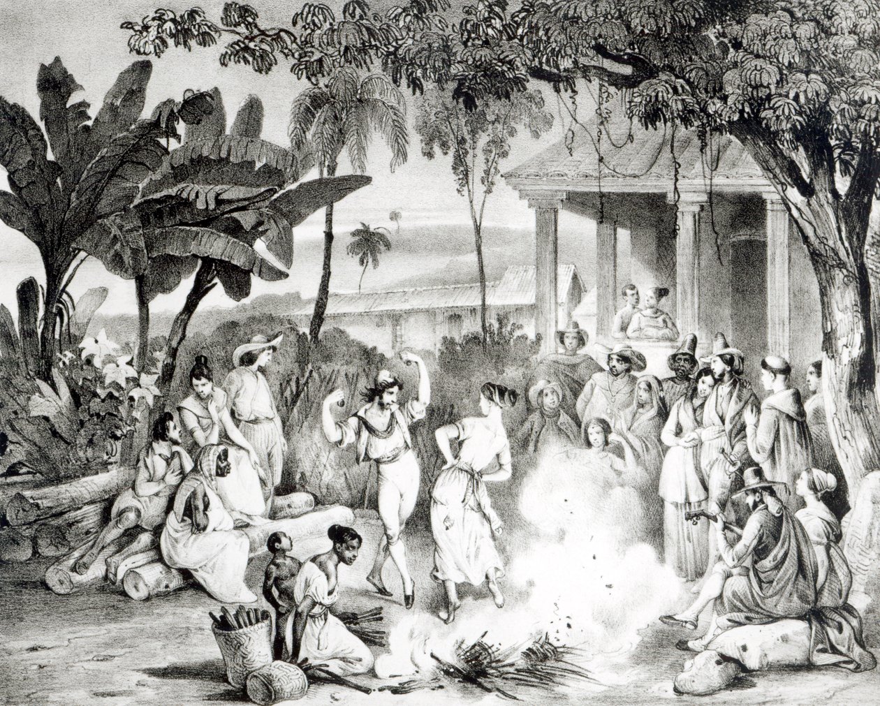 Landu Dance, Victor Adam és Monthellier metszet (litho) (bw fotó) alkotó: Johann Moritz Rugendas
