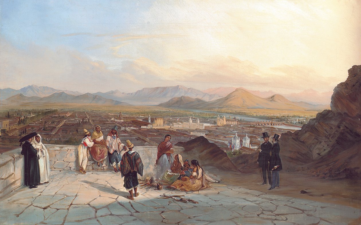 Santiago de Chile a Santa Lucia dombról nyugatra nézve, 1841 alkotó: Johann Moritz Rugendas